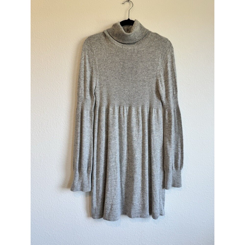 Emmelee Women's Light Gray Long Sleeve Fit Flare Dress Turtleneck Knit Large